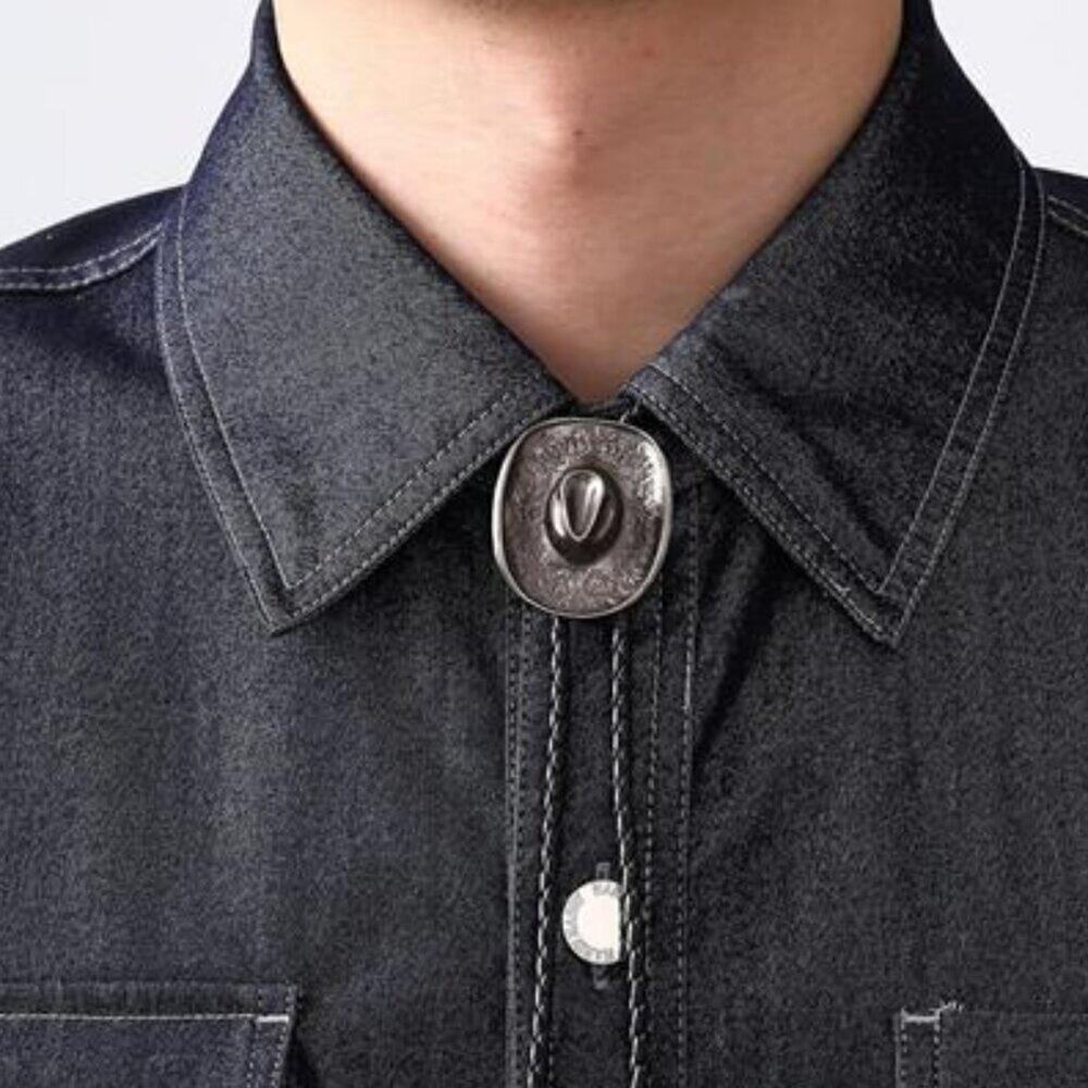Black Leather Cowboy Bolo Tie for Men Women Western